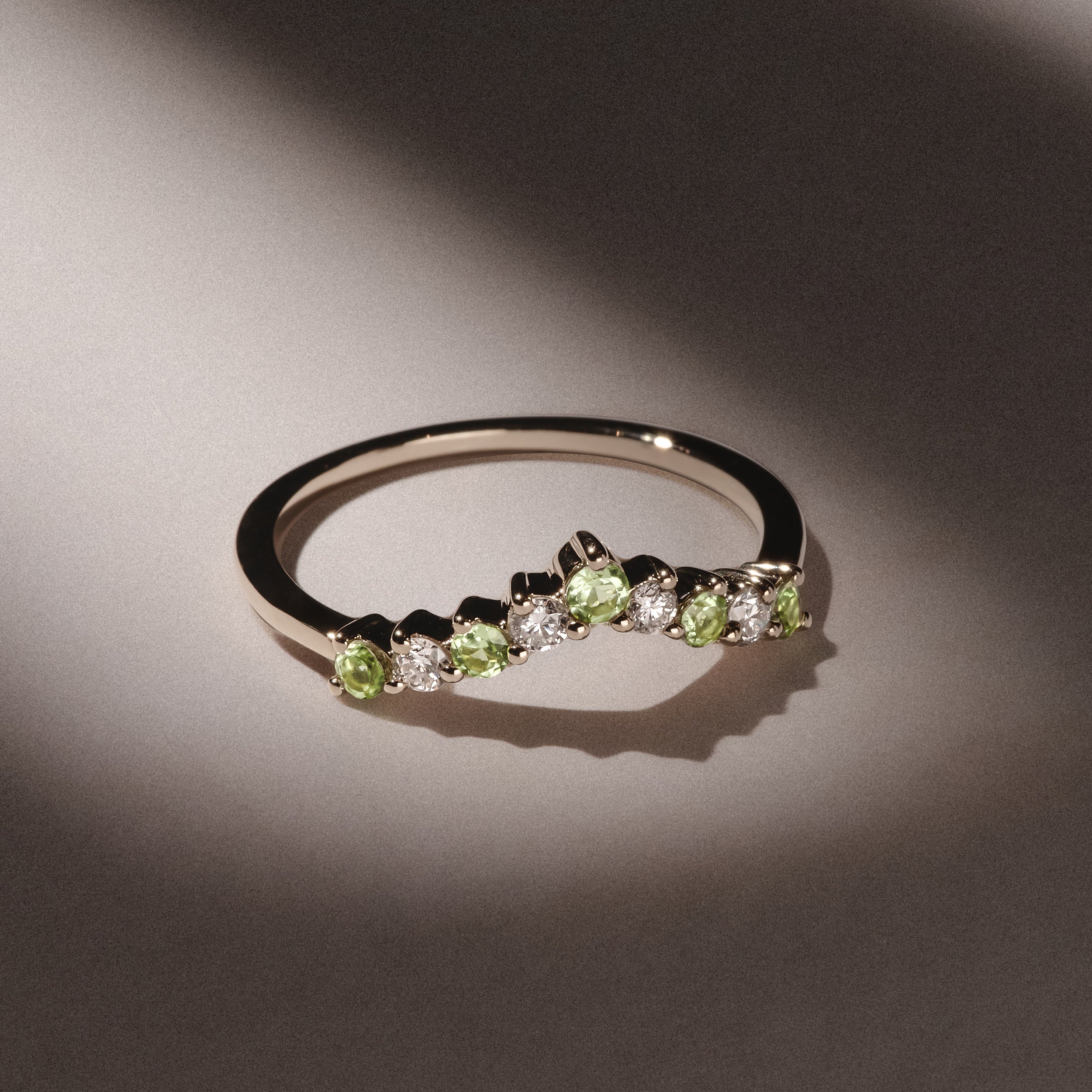 Starlit Peridot and Lab Diamond Wishbone Ring in 9K Yellow Gold