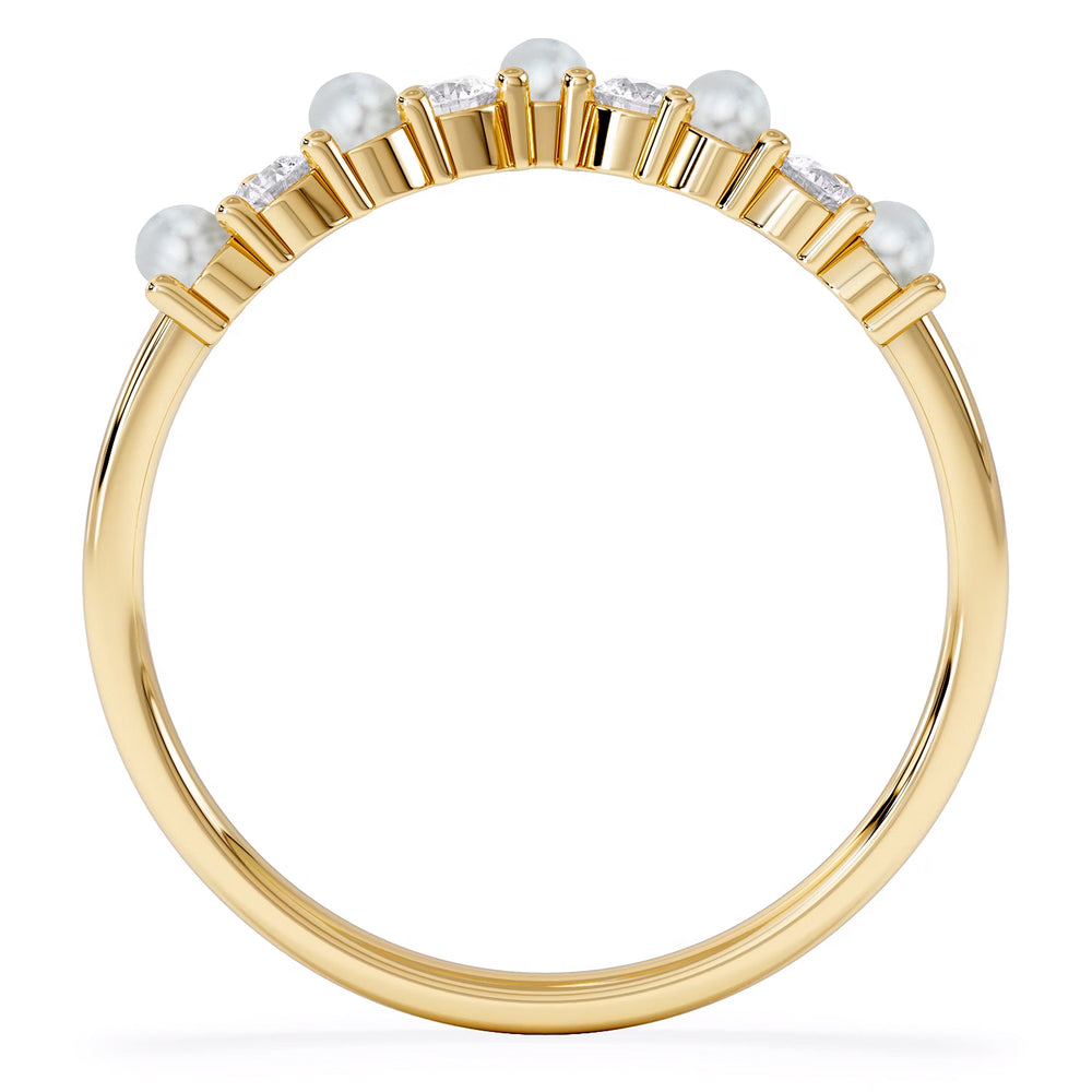 Starlit Pearl and Lab Diamond Wishbone Ring in 9K Yellow Gold