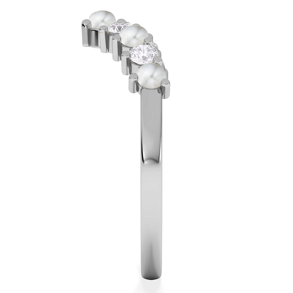 Starlit Pearl and Lab Diamond Wishbone Ring in 9K White Gold