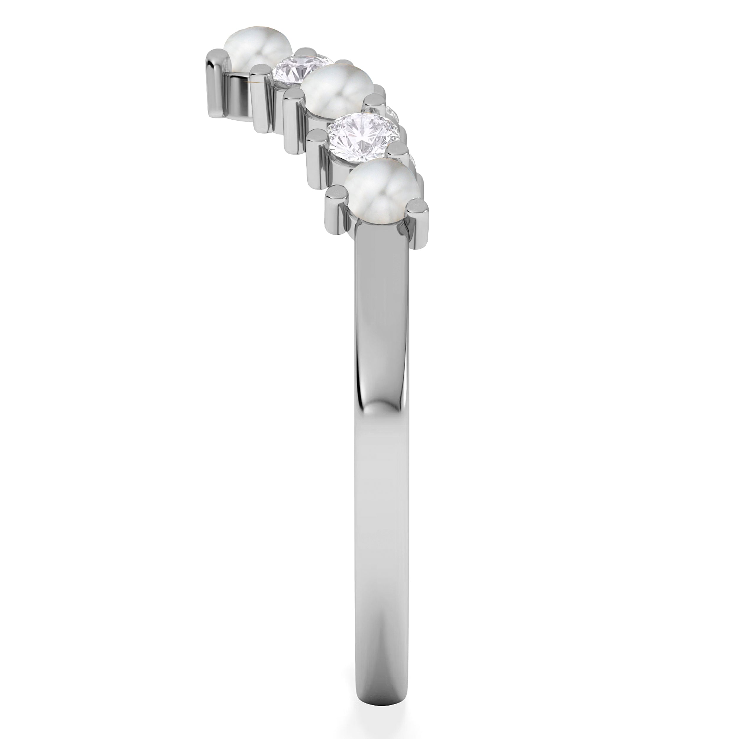 Starlit Pearl and Lab Diamond Wishbone Ring in 9K White Gold