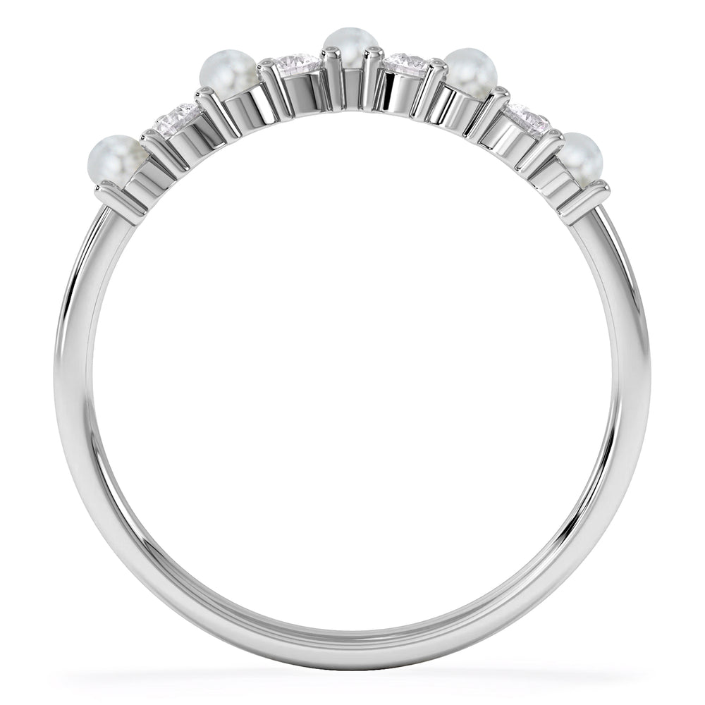 Starlit Pearl and Lab Diamond Wishbone Ring in 9K White Gold