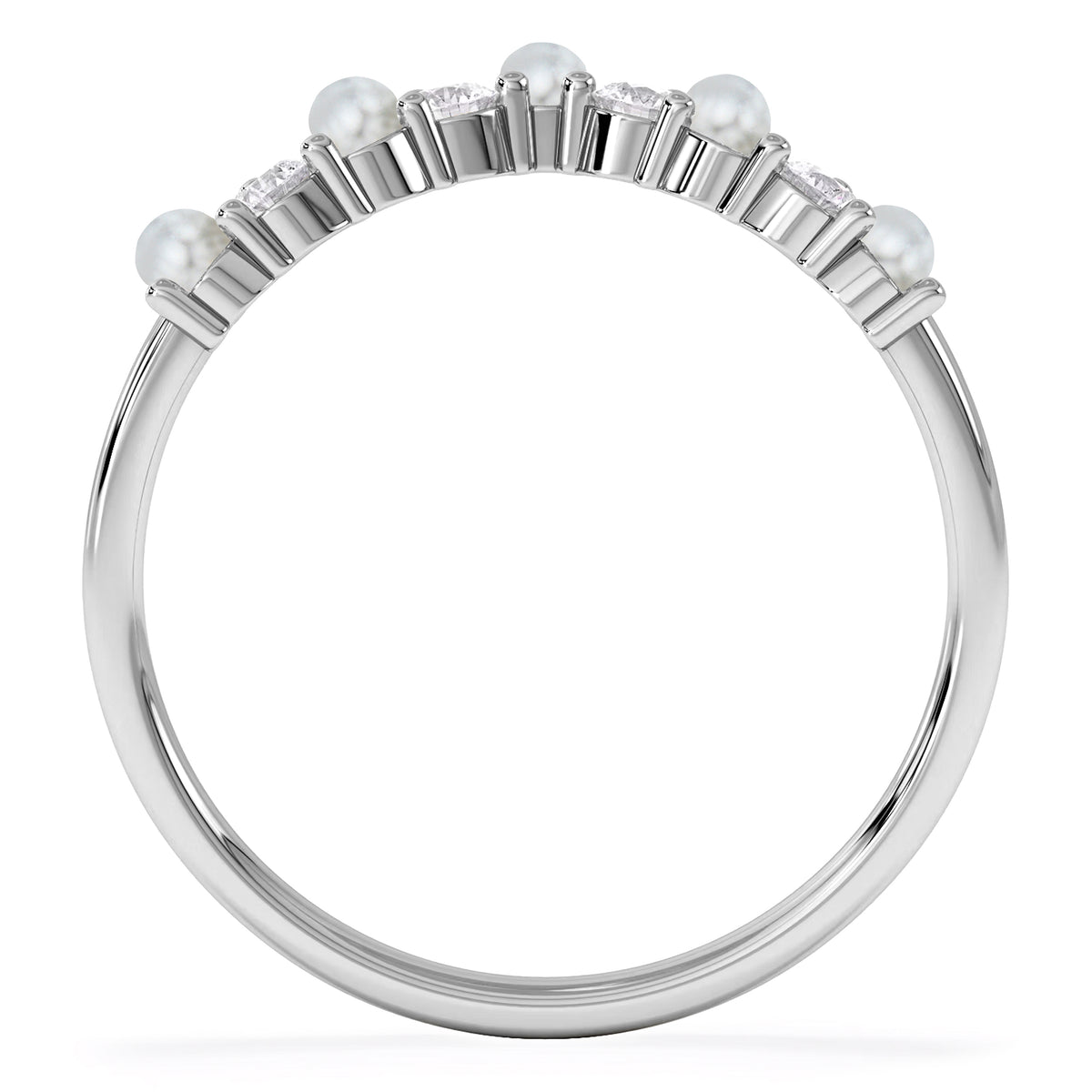 Starlit Pearl and Lab Diamond Wishbone Ring in 9K White Gold