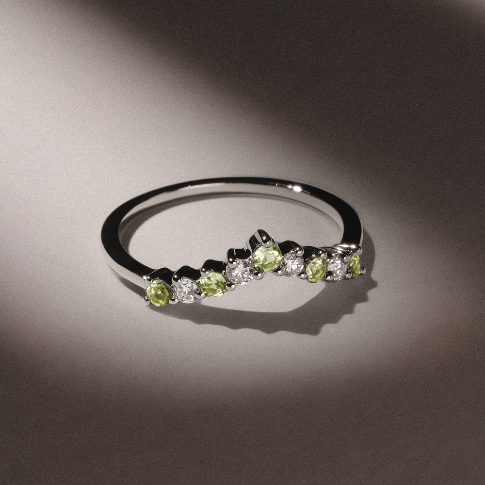 Starlit Peridot and Lab Diamond Wishbone Ring in 9K White Gold