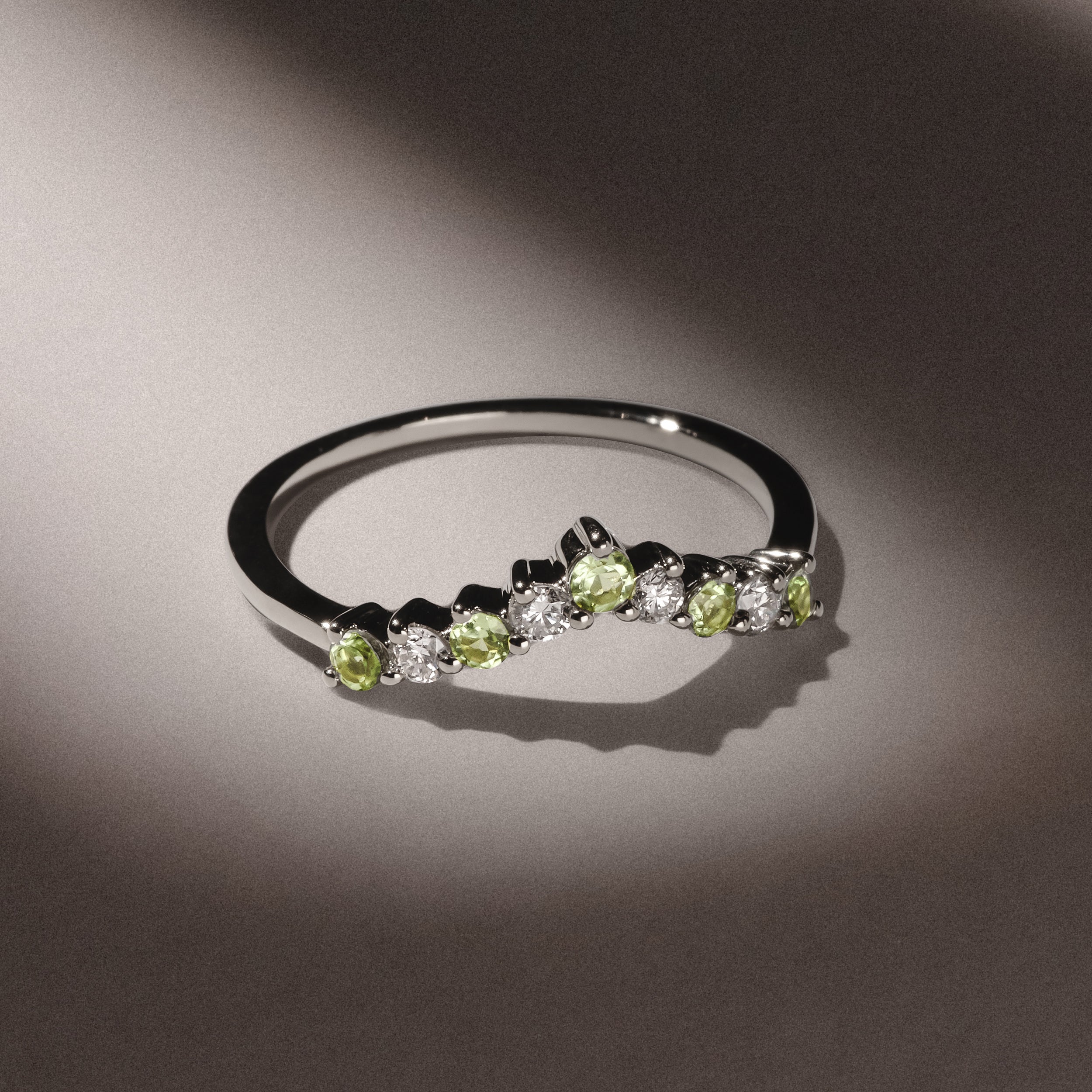 Starlit Peridot and Lab Diamond Wishbone Ring in 9K White Gold