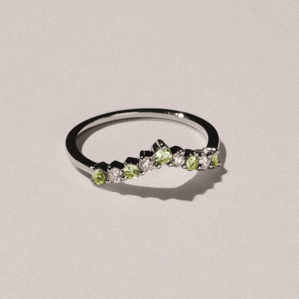 Starlit Peridot and Lab Diamond Wishbone Ring in 9K White Gold