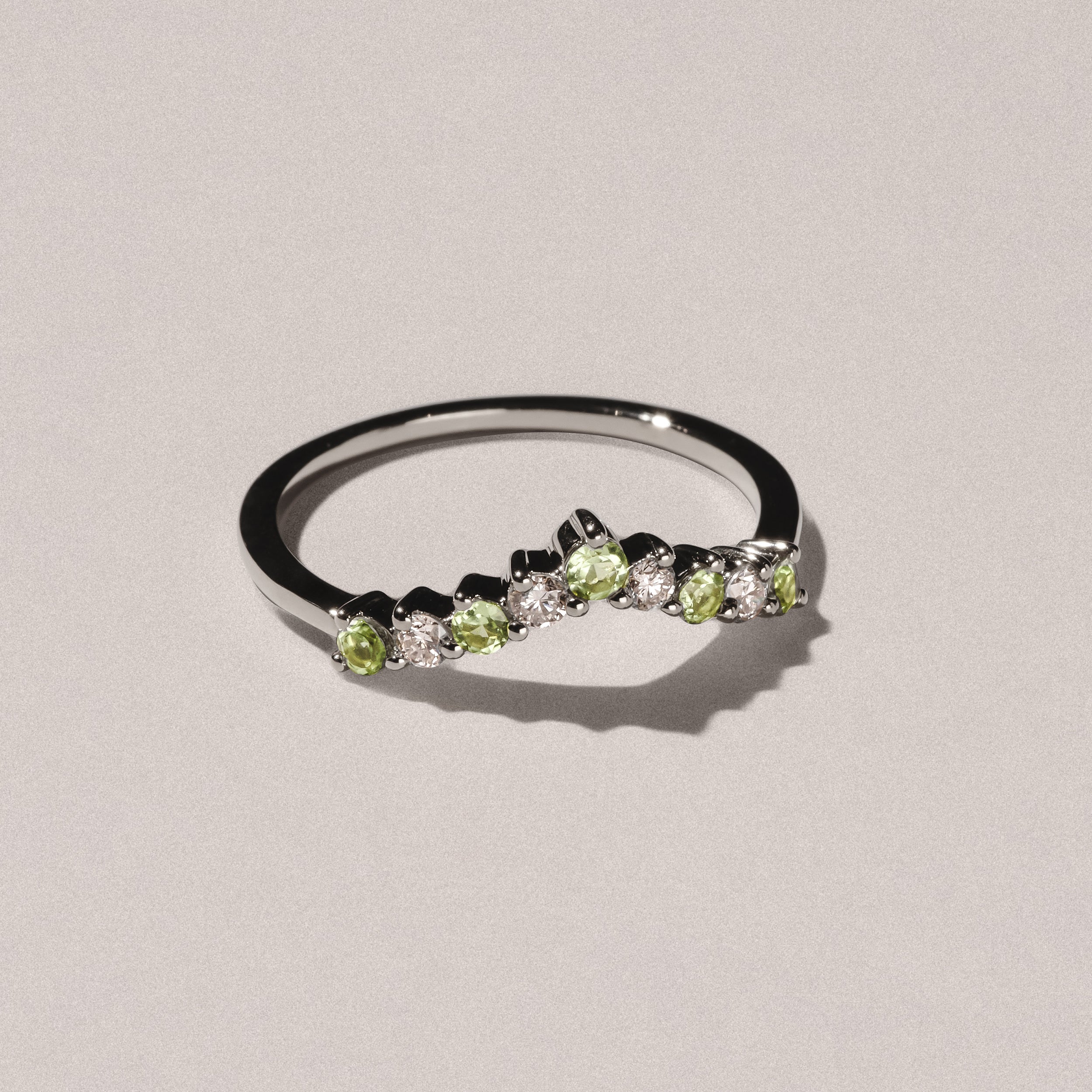 Starlit Peridot and Lab Diamond Wishbone Ring in 9K White Gold