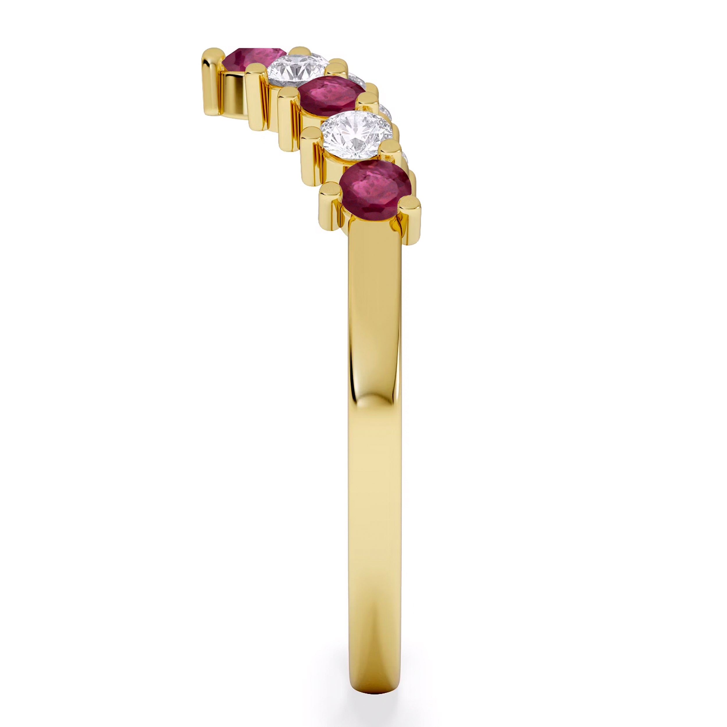 Starlit Ruby and Lab Diamond Wishbone Ring in 9K Yellow Gold