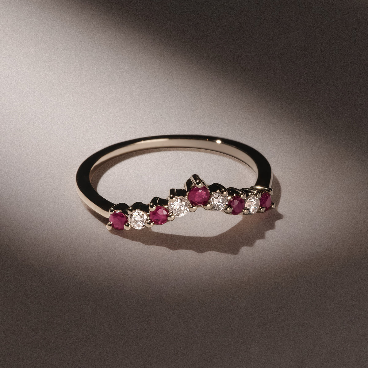 Starlit Ruby and Lab Diamond Wishbone Ring in 9K Yellow Gold