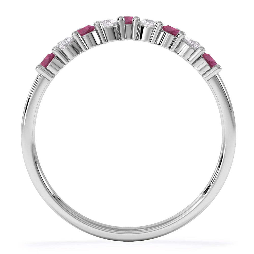 Starlit Ruby and Lab Diamond Wishbone Ring in 9K White Gold