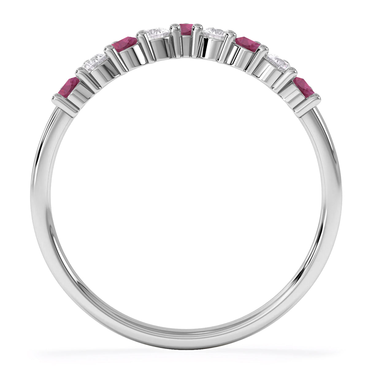 Starlit Ruby and Lab Diamond Wishbone Ring in 9K White Gold