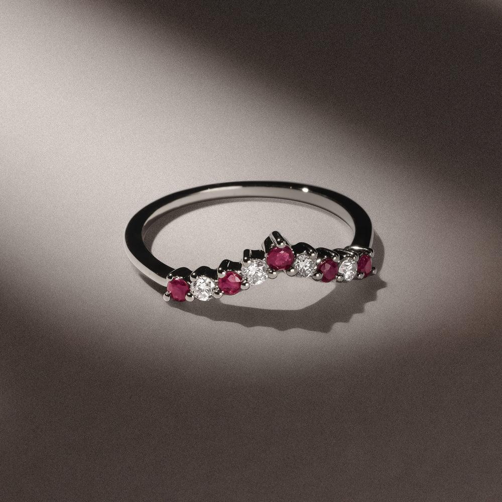 Starlit Ruby and Lab Diamond Wishbone Ring in 9K White Gold