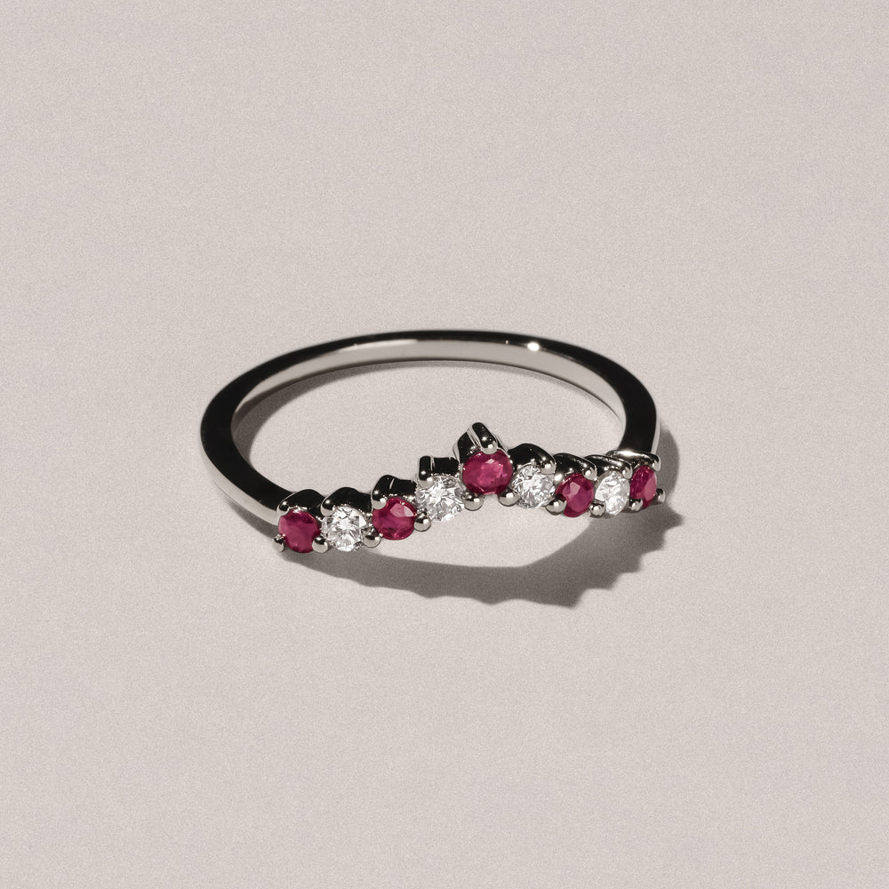 Starlit Ruby and Lab Diamond Wishbone Ring in 9K White Gold