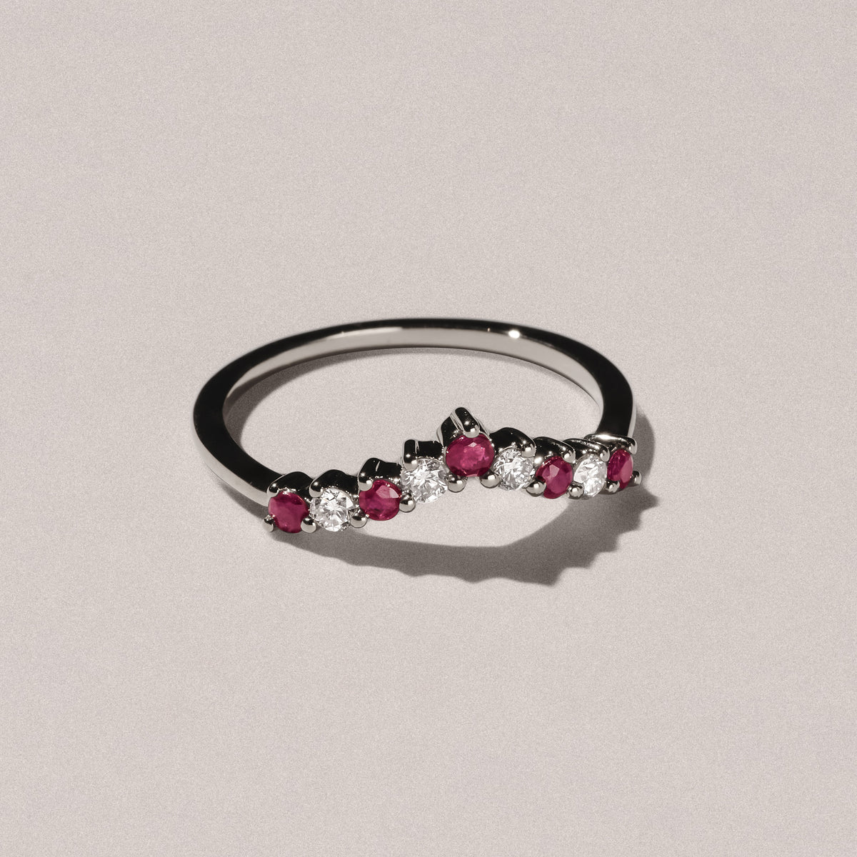 Starlit Ruby and Lab Diamond Wishbone Ring in 9K White Gold