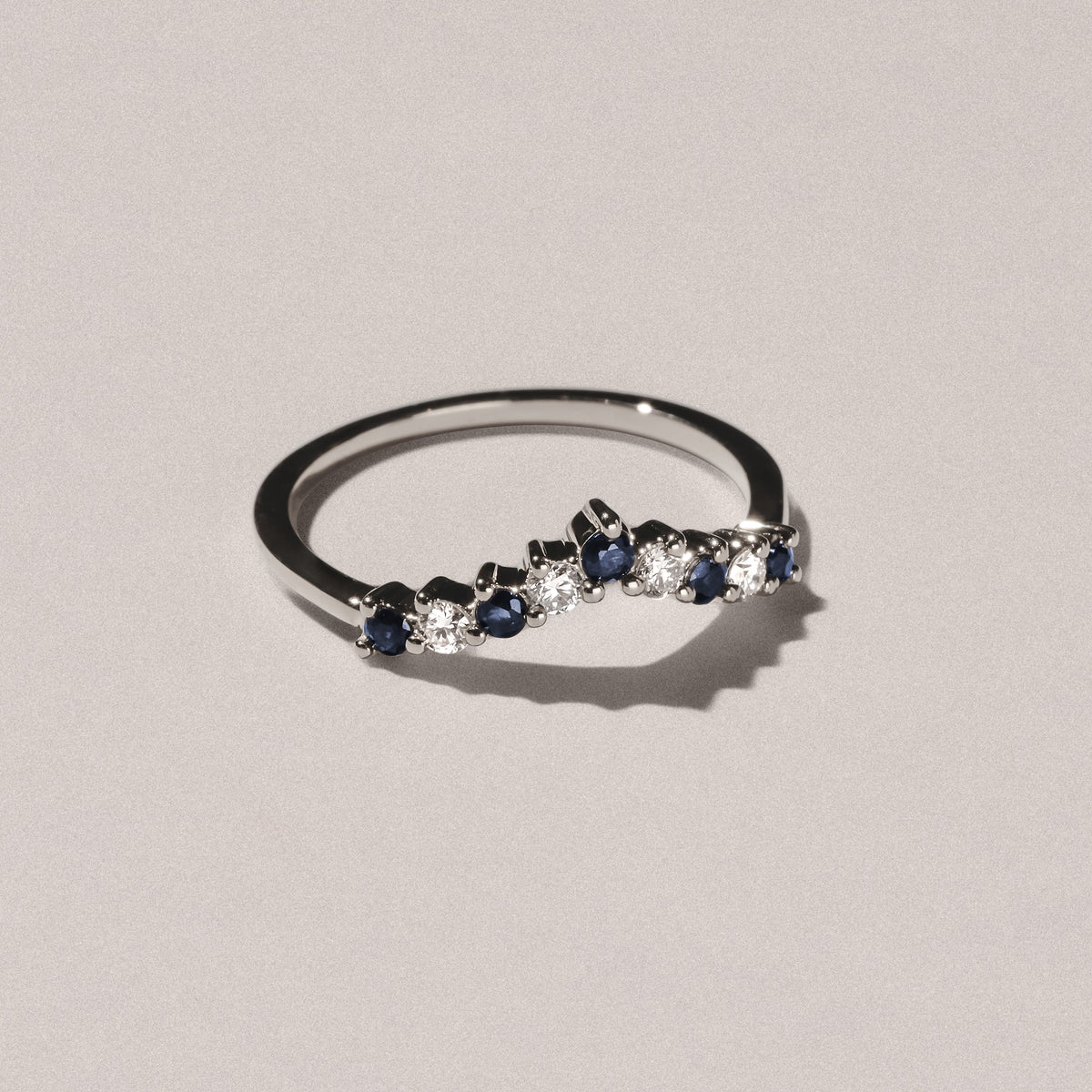 Starlit Sapphire and Lab Diamond Wishbone Ring in 9K White Gold