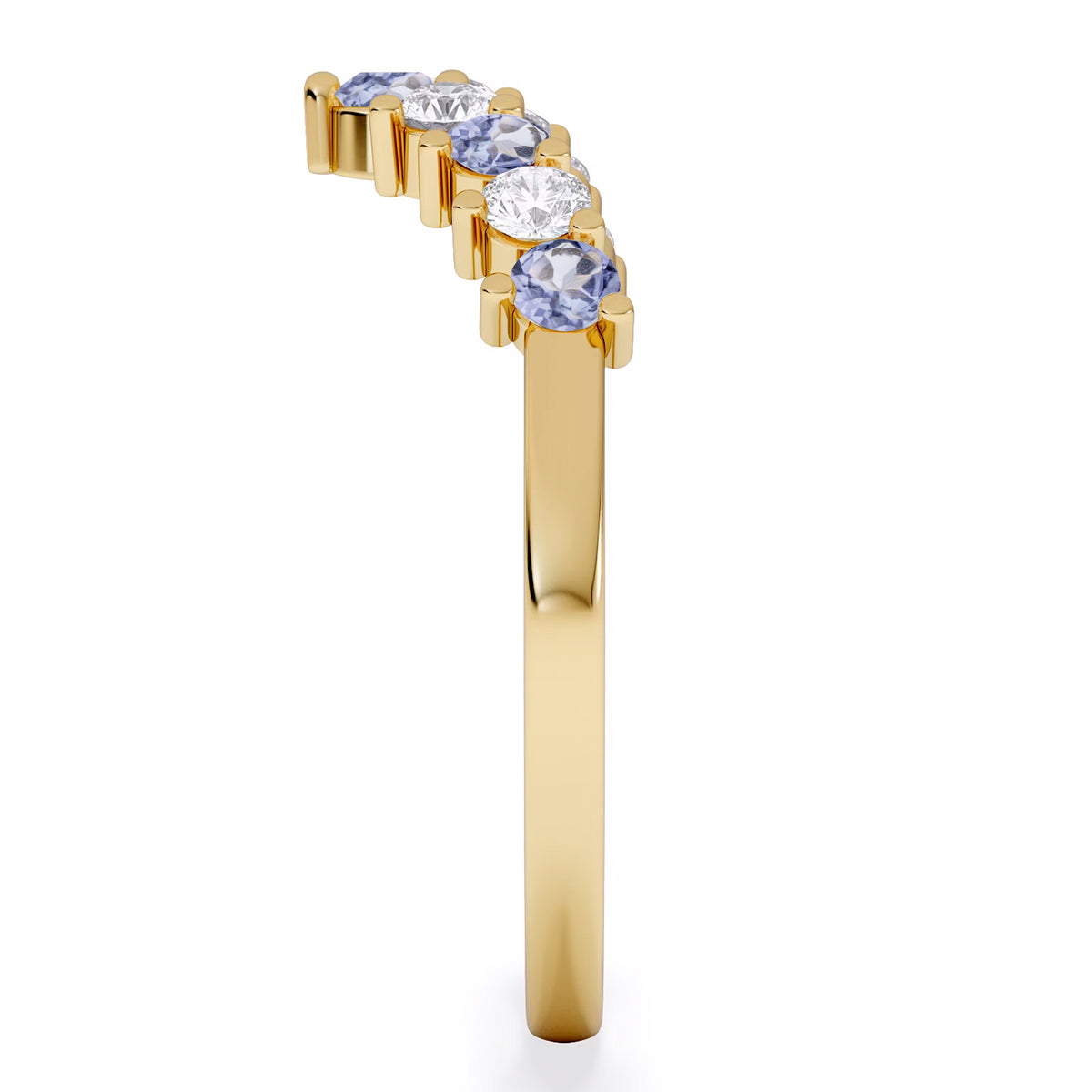 Starlit Tanzanite and Lab Diamond Wishbone Ring in 9K Yellow Gold