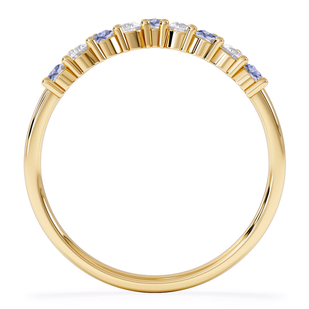 Starlit Tanzanite and Lab Diamond Wishbone Ring in 9K Yellow Gold
