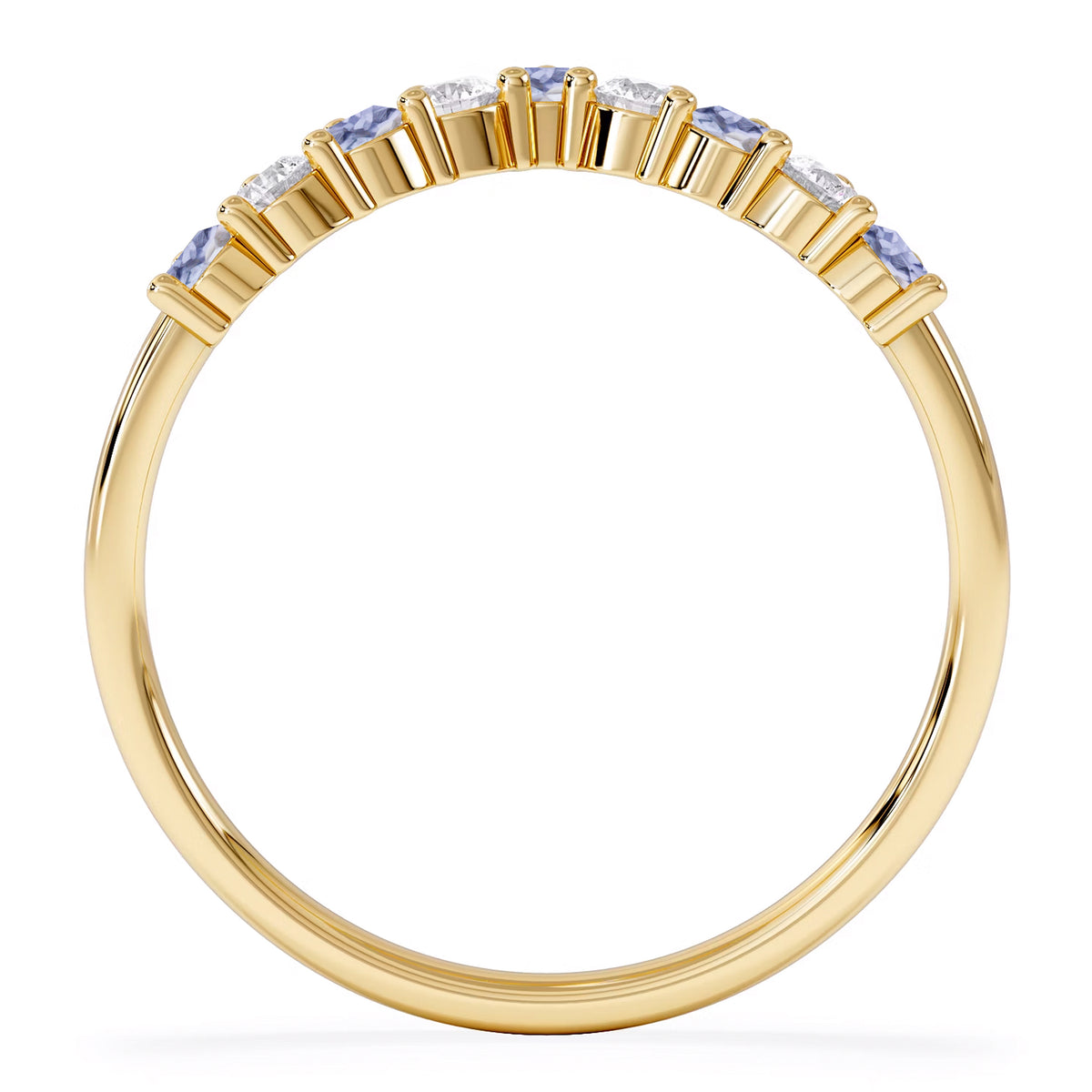 Starlit Tanzanite and Lab Diamond Wishbone Ring in 9K Yellow Gold