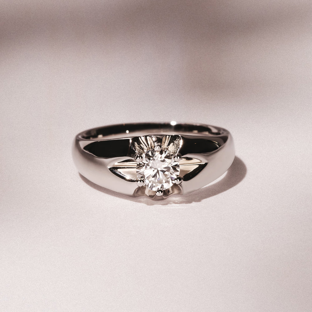 Lab Diamond Signet Ring 0.50ct Round Cut in 925 Silver