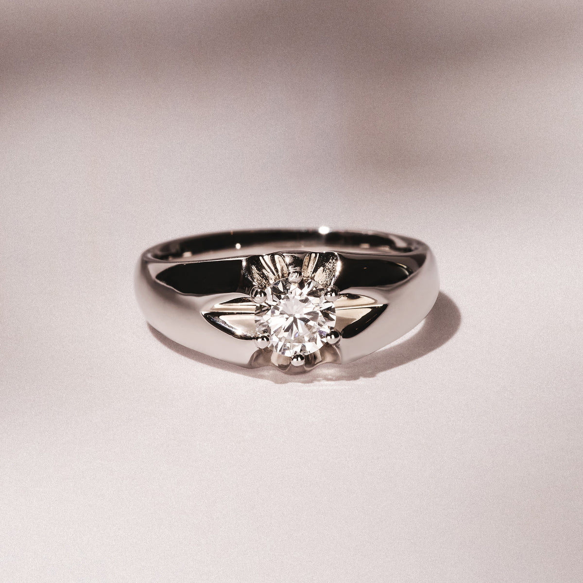 Lab Diamond Signet Ring 0.50ct Round Cut in 925 Silver
