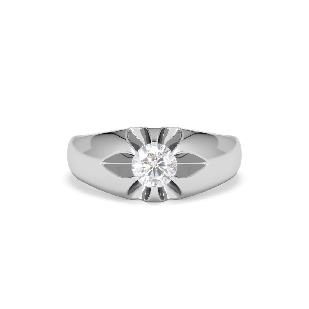 Lab Diamond Signet Ring 0.50ct Round Cut in 925 Silver