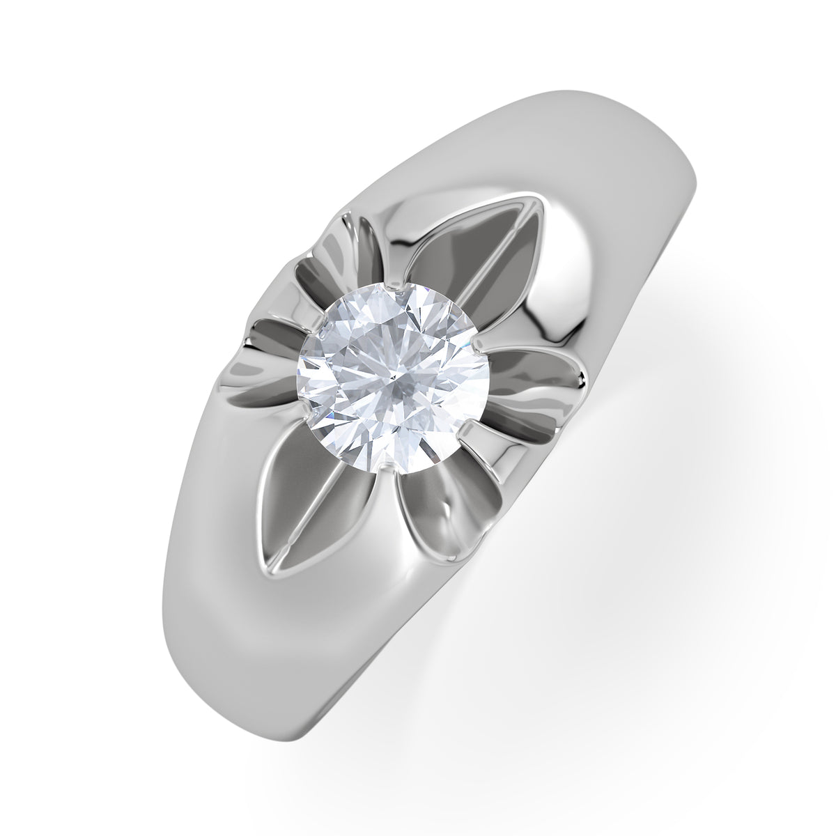 Lab Diamond Signet Ring 0.50ct Round Cut in 925 Silver