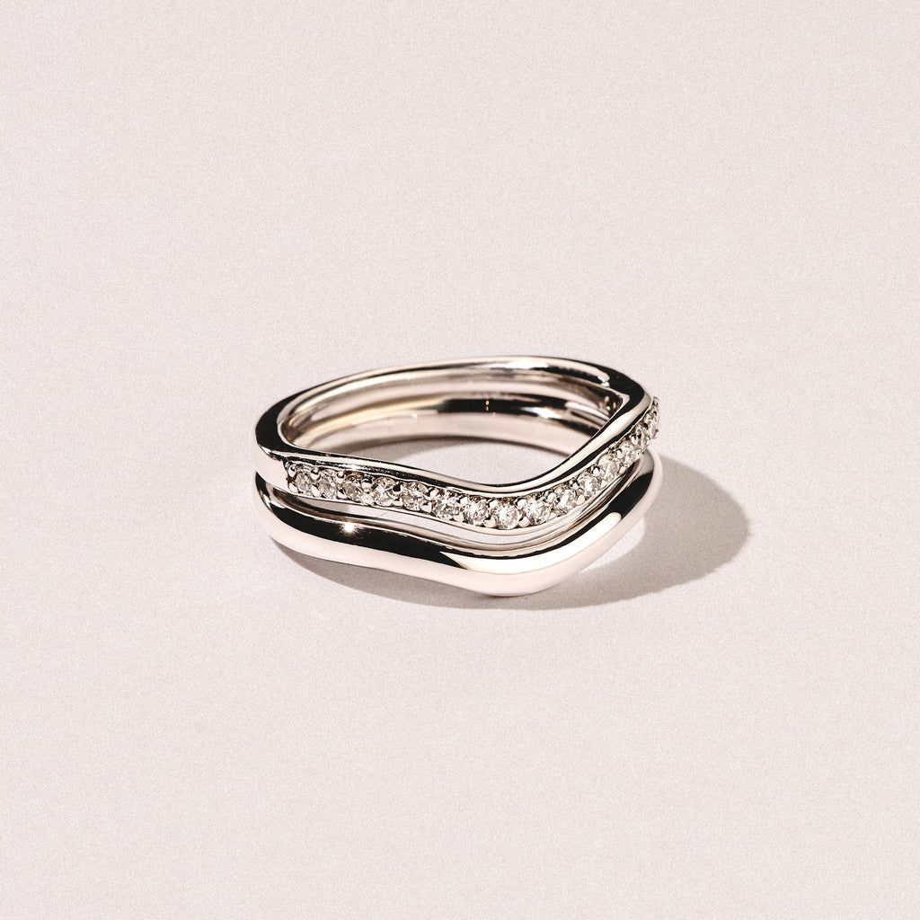 Duo Wave Stacking Lab Diamond Ring 0.26ct in 9K White Gold