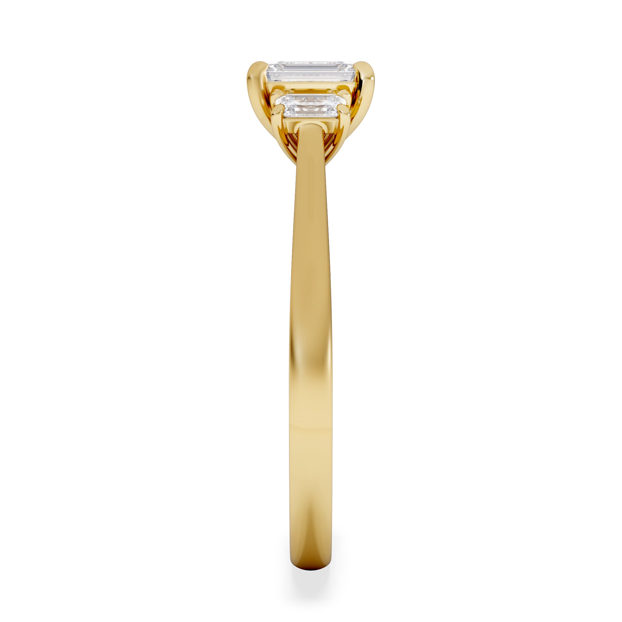 Evoke 3 Stone Emerald Cut Lab Diamond Ring 0.50ct in 9K Yellow Gold