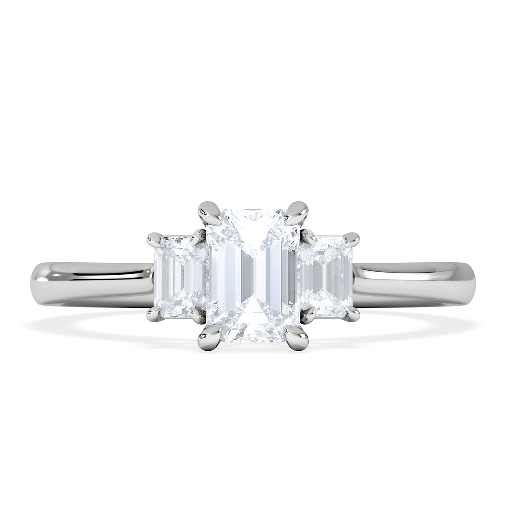 Evoke 3 Stone Emerald Cut Lab Diamond Ring 0.50ct in 925 Silver,Duchess