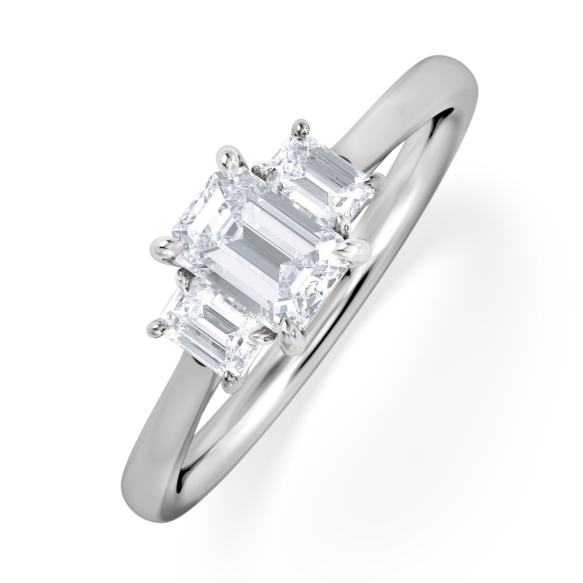 Evoke 3 Stone Emerald Cut Lab Diamond Ring 0.50ct in 9K White Gold