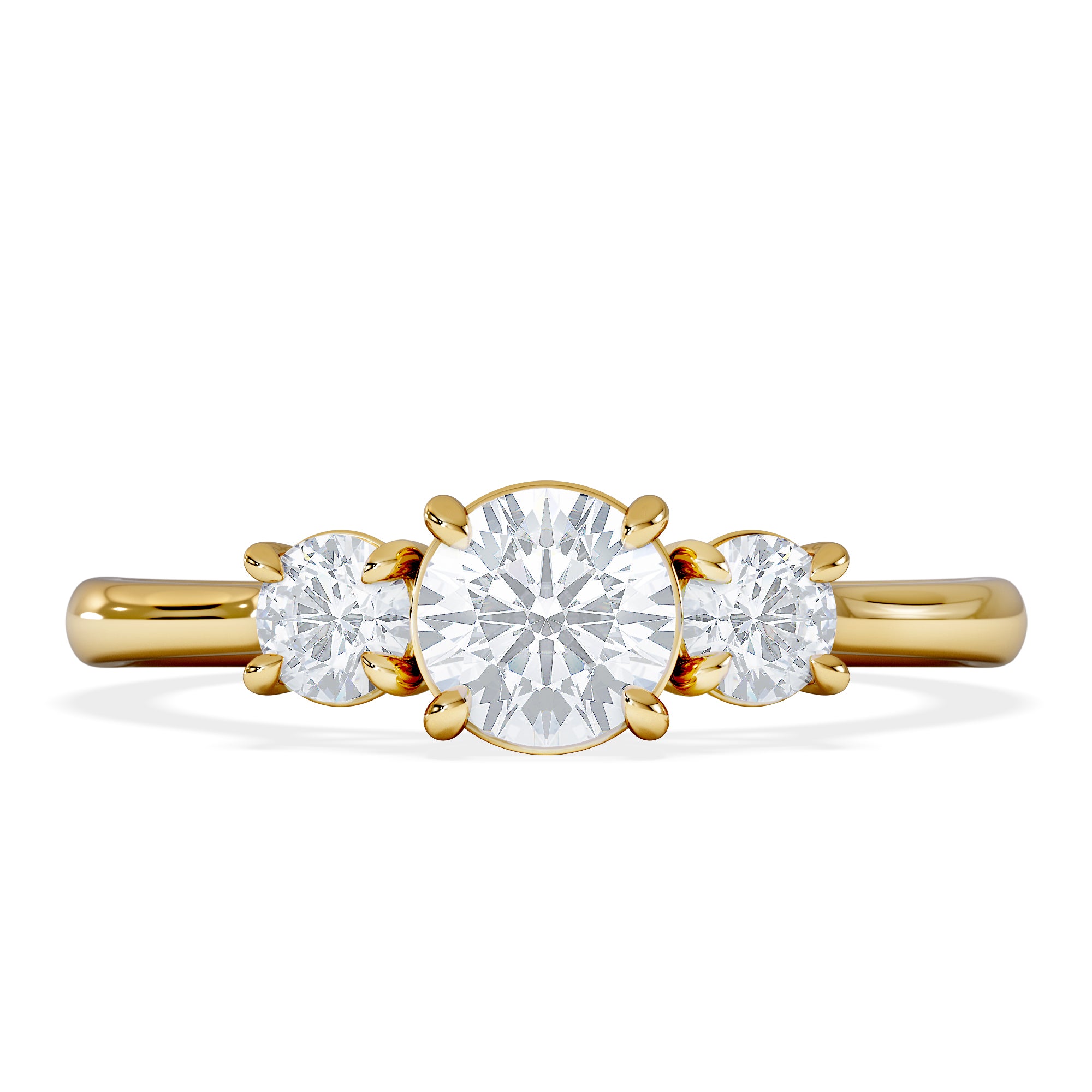 Evoke 3 Stone Round Cut Lab Diamond Ring 0.50ct in 9K Yellow Gold