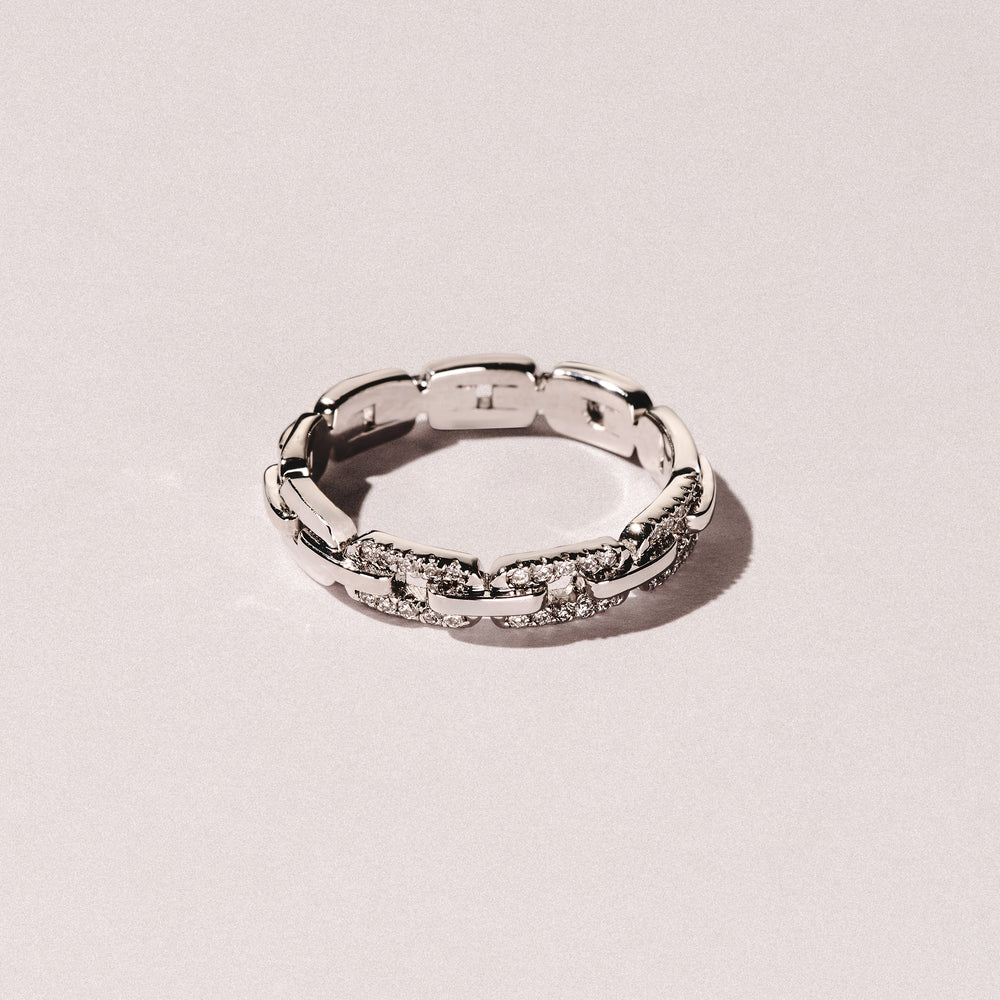 Lab Diamond Chain Link Ring 0.14ct in 925 Silver