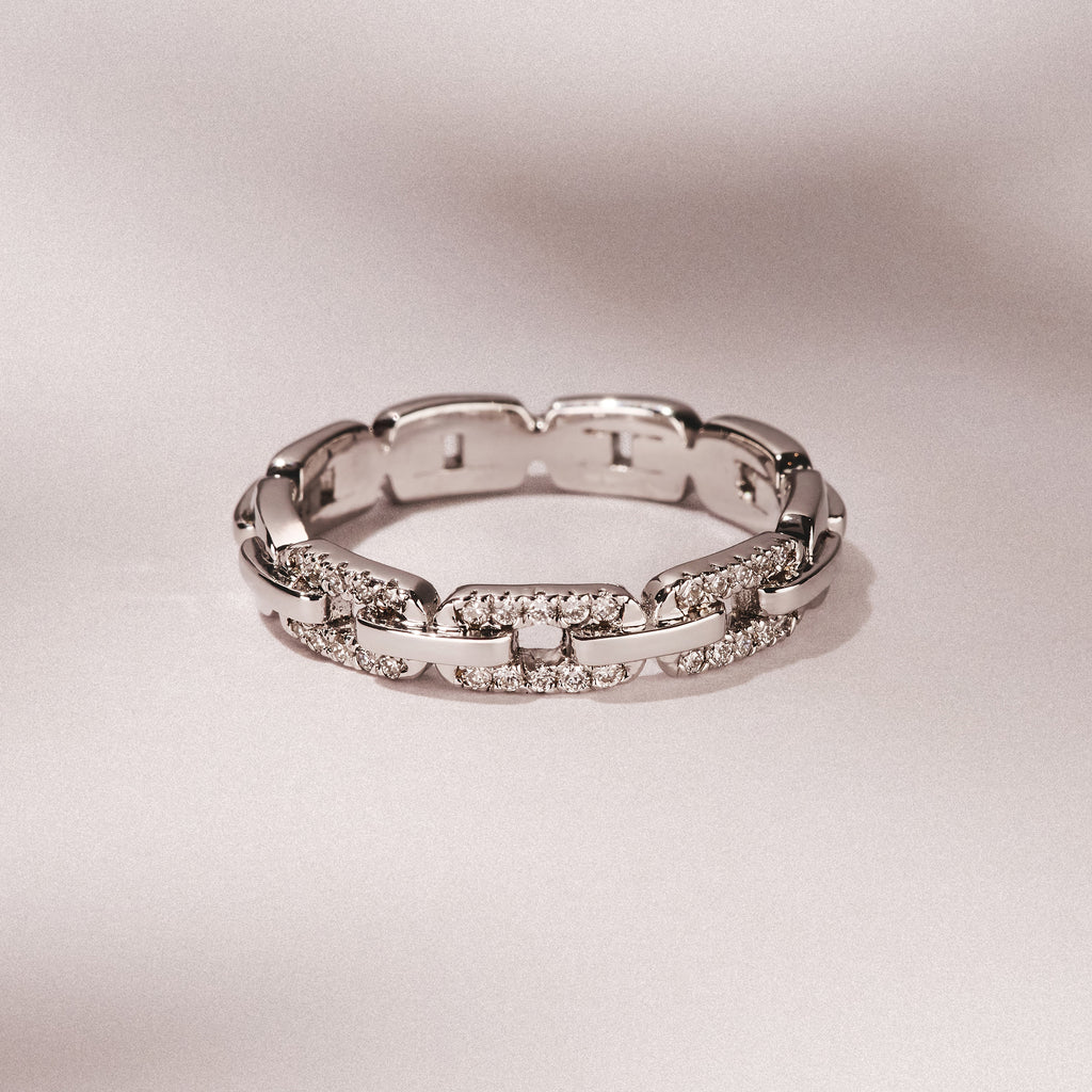 Lab Diamond Chain Link Ring 0.14ct in 925 Silver