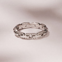 Lab Diamond Chain Link Ring 0.14ct in 925 Silver