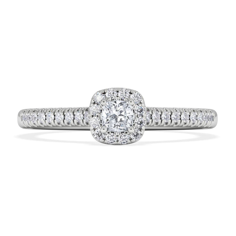 Lumia Cushion Cut Lab Diamond Halo Ring 0.33ct F/VS in 925 Silver