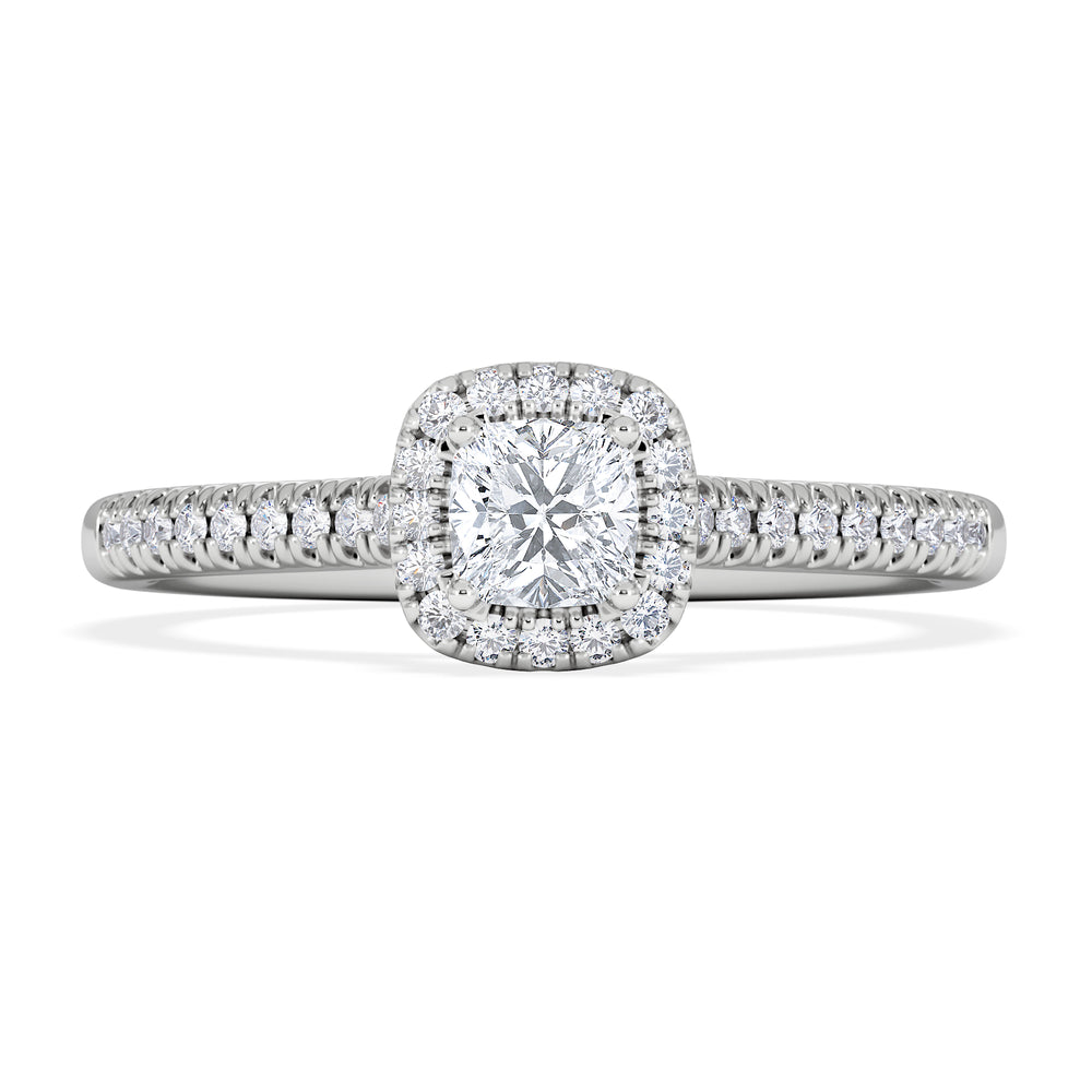 Lumia Cushion Cut Lab Diamond Halo Ring 0.50ct F/VS in 925 Silver