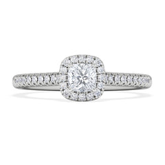 Lumia Cushion Cut Lab Diamond Halo Ring 0.50ct F/VS in 925 Silver