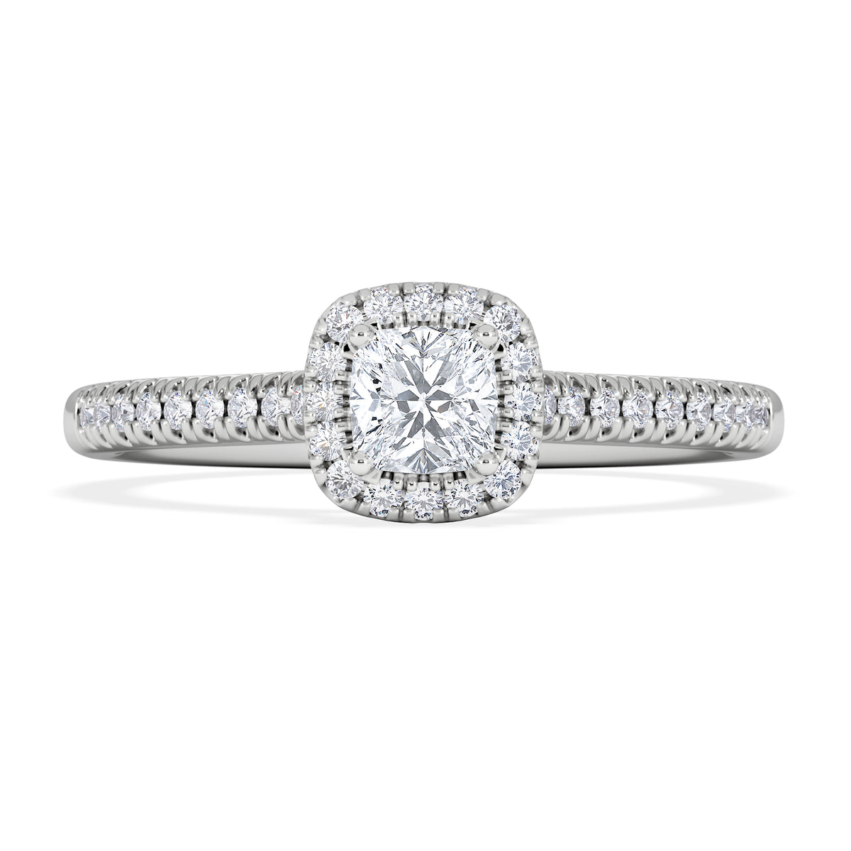 Lumia Cushion Cut Lab Diamond Halo Ring 0.50ct F/VS in 925 Silver