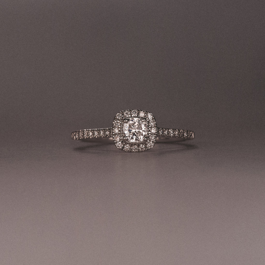 Lumia Cushion Cut Lab Diamond Halo Ring 0.50ct F/VS in 925 Silver