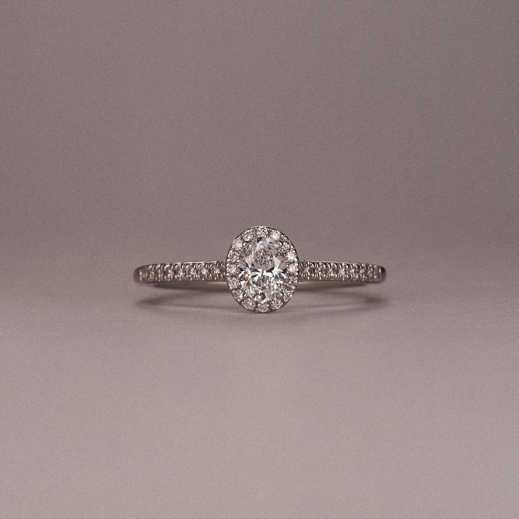 Lumia Oval Cut Lab Diamond Halo Ring 0.50ct F/VS in 925 Silver