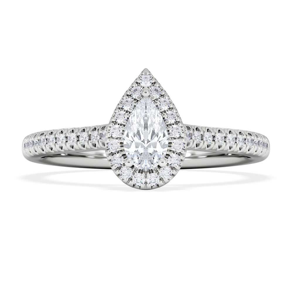 Lumia Pear Cut Lab Diamond Halo Ring 0.50ct F/VS in 925 Silver