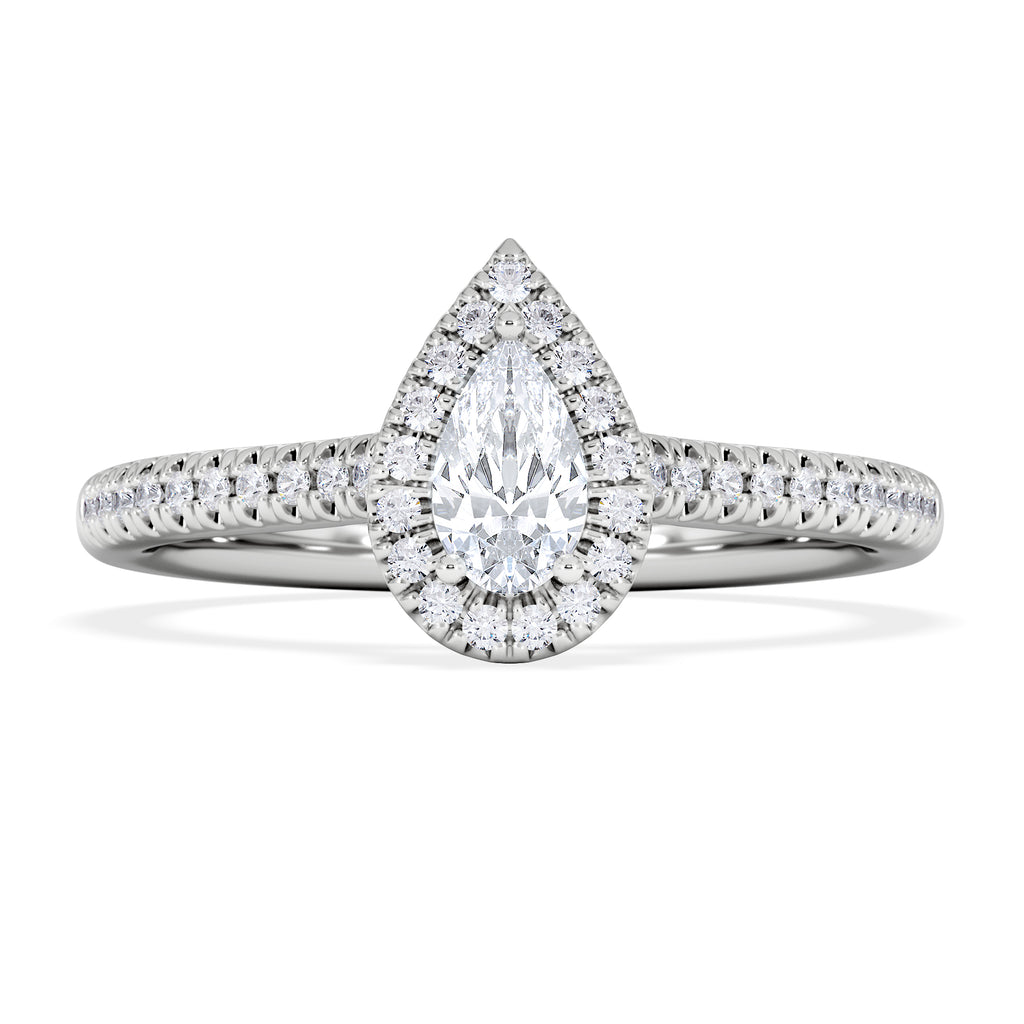Lumia Pear Cut Lab Diamond Halo Ring 0.50ct F/VS in 925 Silver