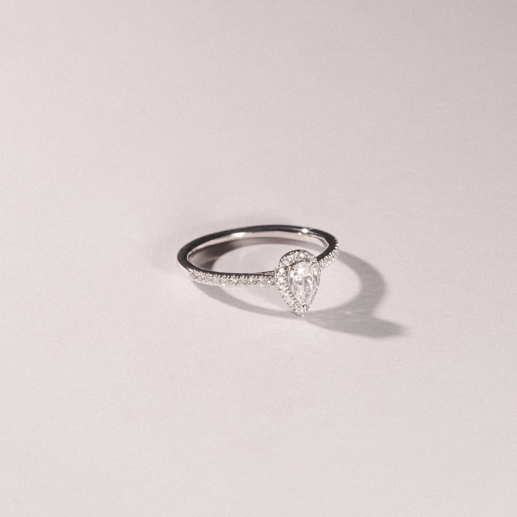 Lumia Pear Cut Lab Diamond Halo Ring 0.50ct F/VS in 925 Silver
