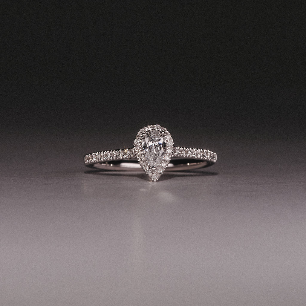 Lumia Pear Cut Lab Diamond Halo Ring 0.50ct F/VS in 925 Silver