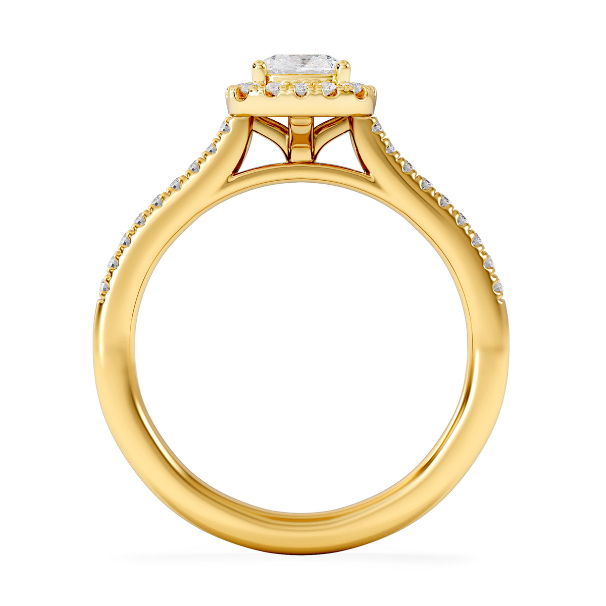 Lumia Cushion Cut Lab Diamond Halo Ring 0.70ct F/VS in 9K Gold