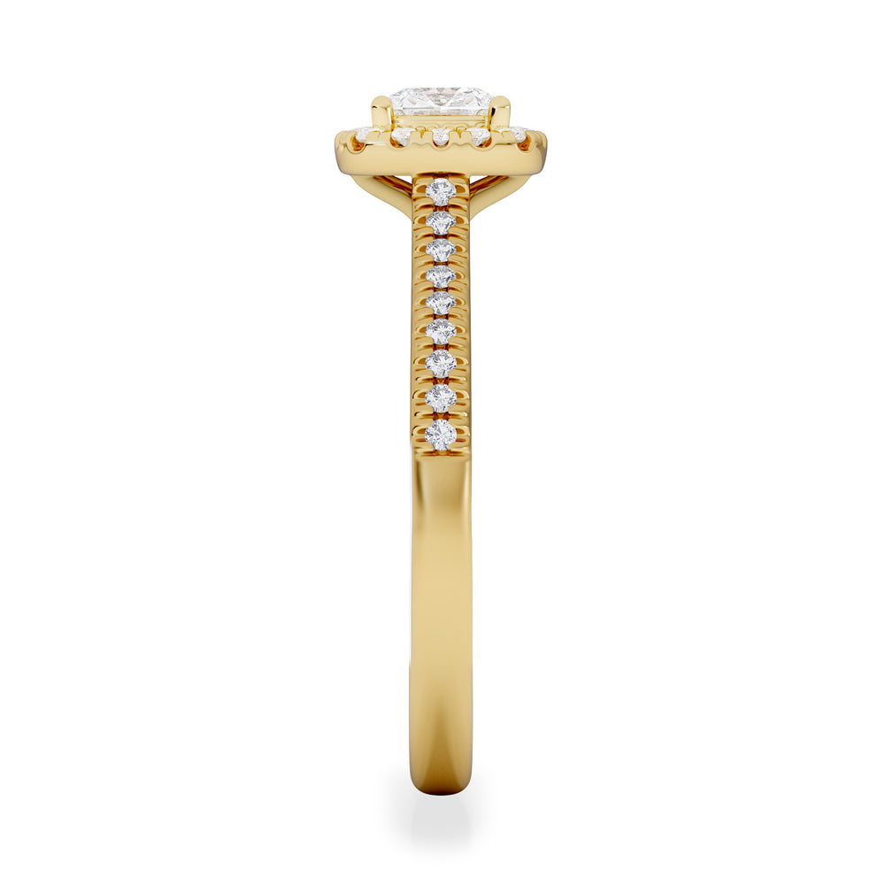 Lumia Cushion Cut Lab Diamond Halo Ring 0.70ct F/VS in 9K Gold