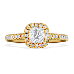 Lumia Cushion Cut Lab Diamond Halo Ring 0.70ct F/VS in 9K Gold