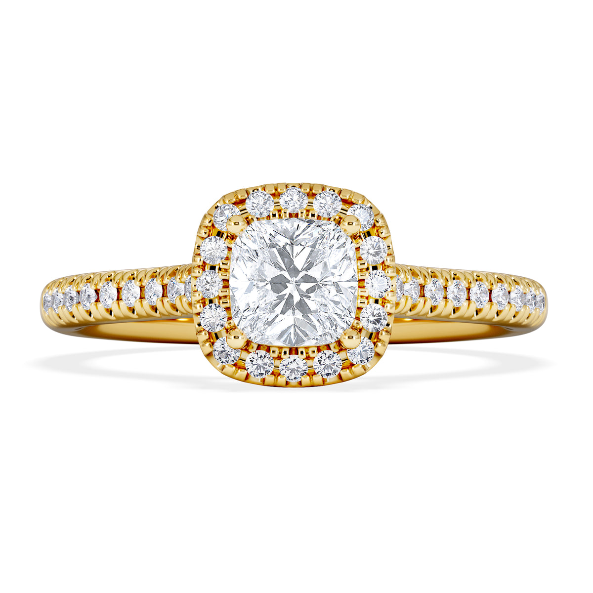Lumia Cushion Cut Lab Diamond Halo Ring 0.70ct F/VS in 9K Gold