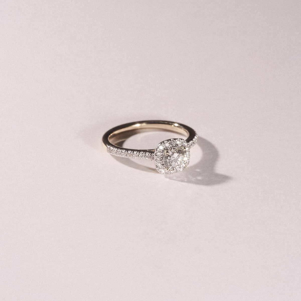 Lumia Cushion Cut Lab Diamond Halo Ring 0.70ct F/VS in 9K Gold