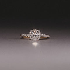 Lumia Cushion Cut Lab Diamond Halo Ring 0.70ct F/VS in 9K Gold