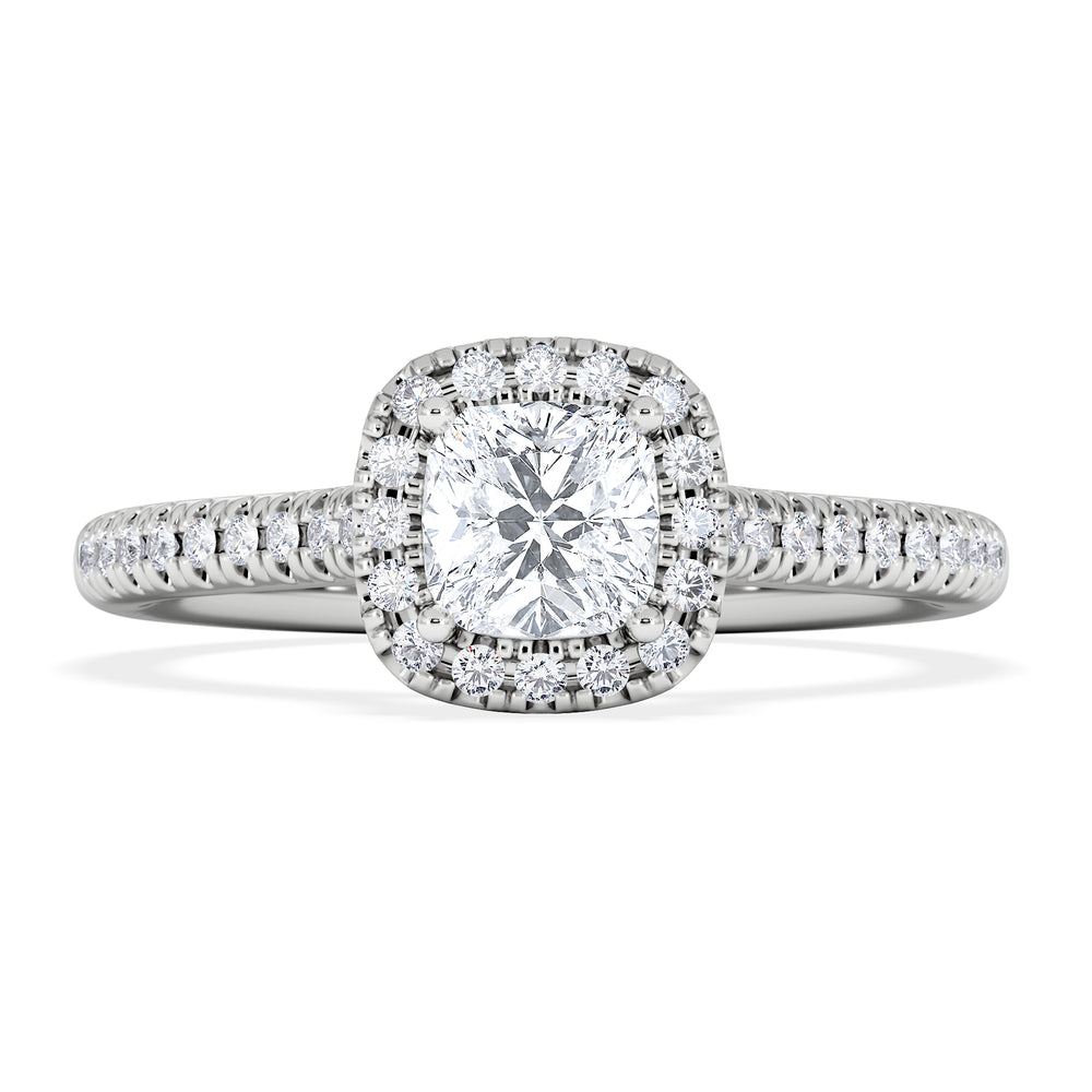 Lumia Cushion Cut Lab Diamond Halo Ring 0.70ct F/VS in 9K White Gold